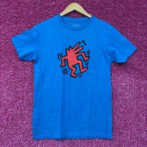 Keith Haring Dancing Dog Graphic Design Blue T-shirt Small